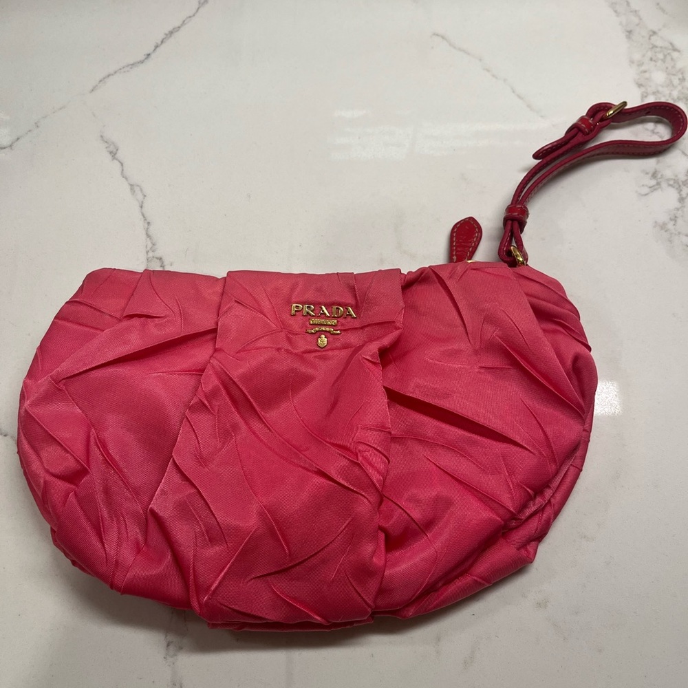 Small Pink Nylon Prada Clutch